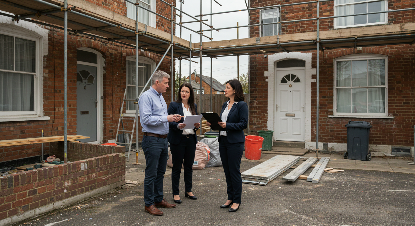 Property professionals discussing compliance and licensing requirements on site